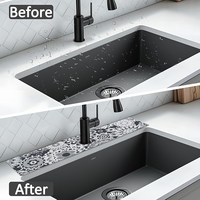 24" X 5.5" Kitchen Sink Splash Guard Faucet Mat Mandala Super Absorbent Fast