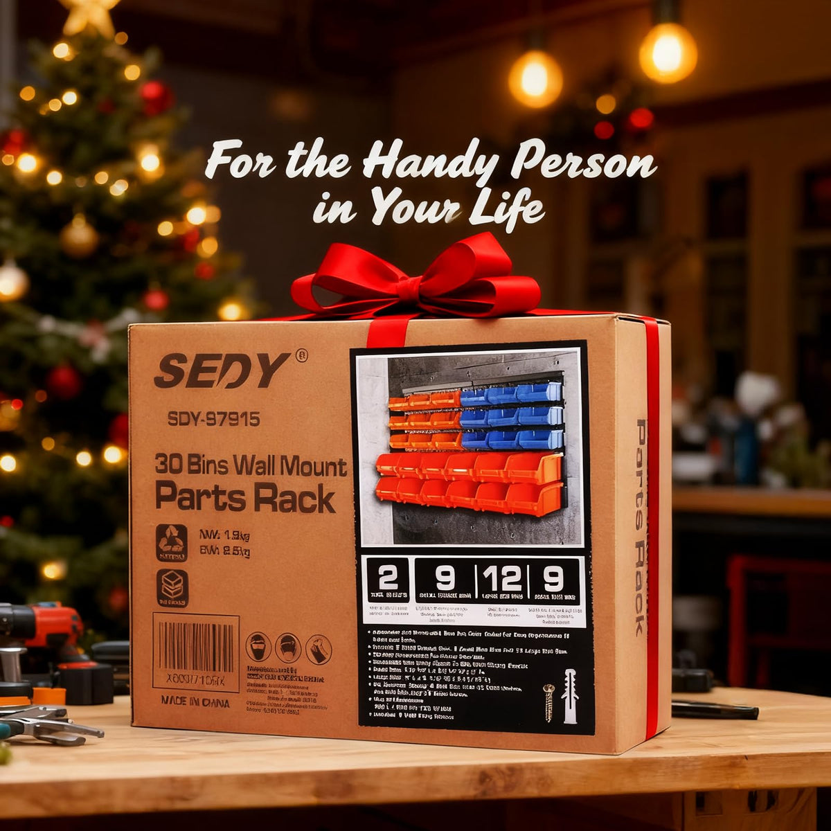SEDY 30-Bin Wall-Mounted Storage Rack System - Heavy-Duty Garage Tool Organizer for Screws, Nuts, Bolts, Nails, Beads, and Small Hardware Parts - Easy Installation and Customizable