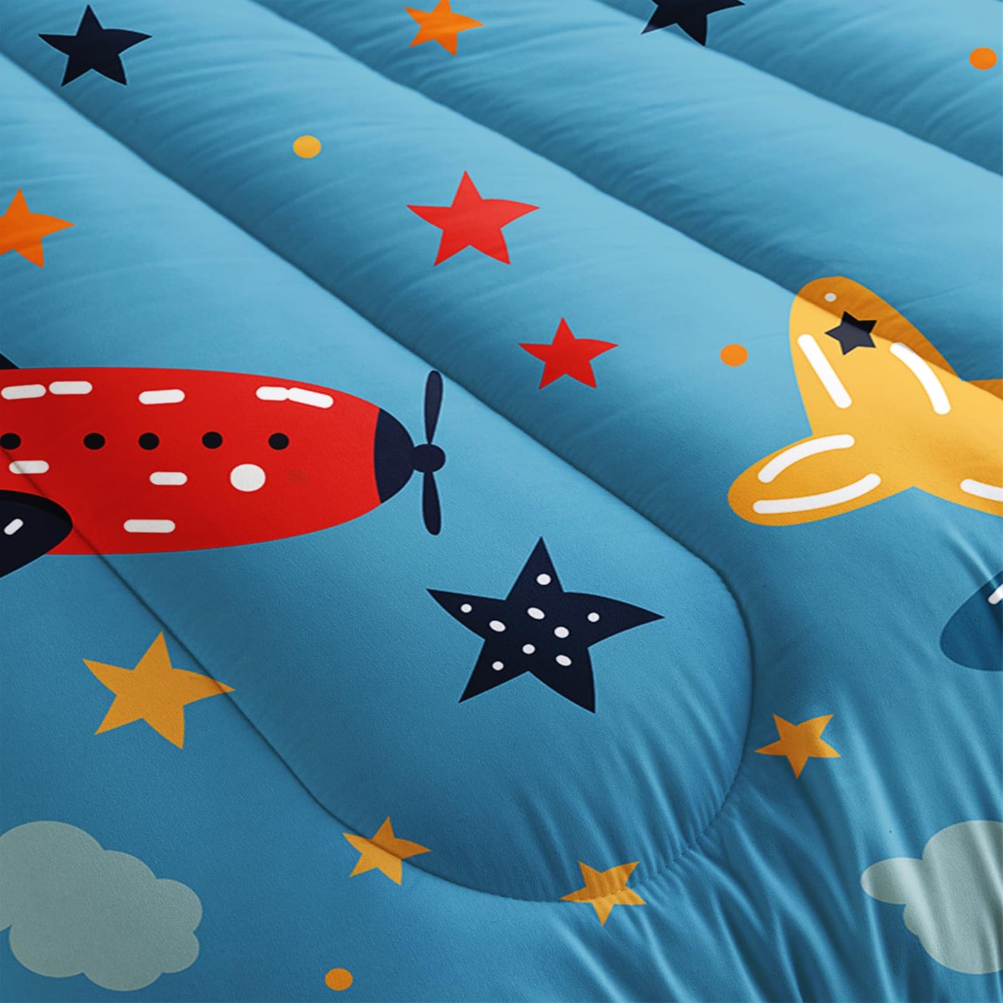 lneffble Kids Aeroplane Comforte Set Twin,Blue Airplane Bedding for Boys,Cute Star Quilt Pattern,Cute Bedroom Decor for Kids,1 Comforter 2 Pillow Cases
