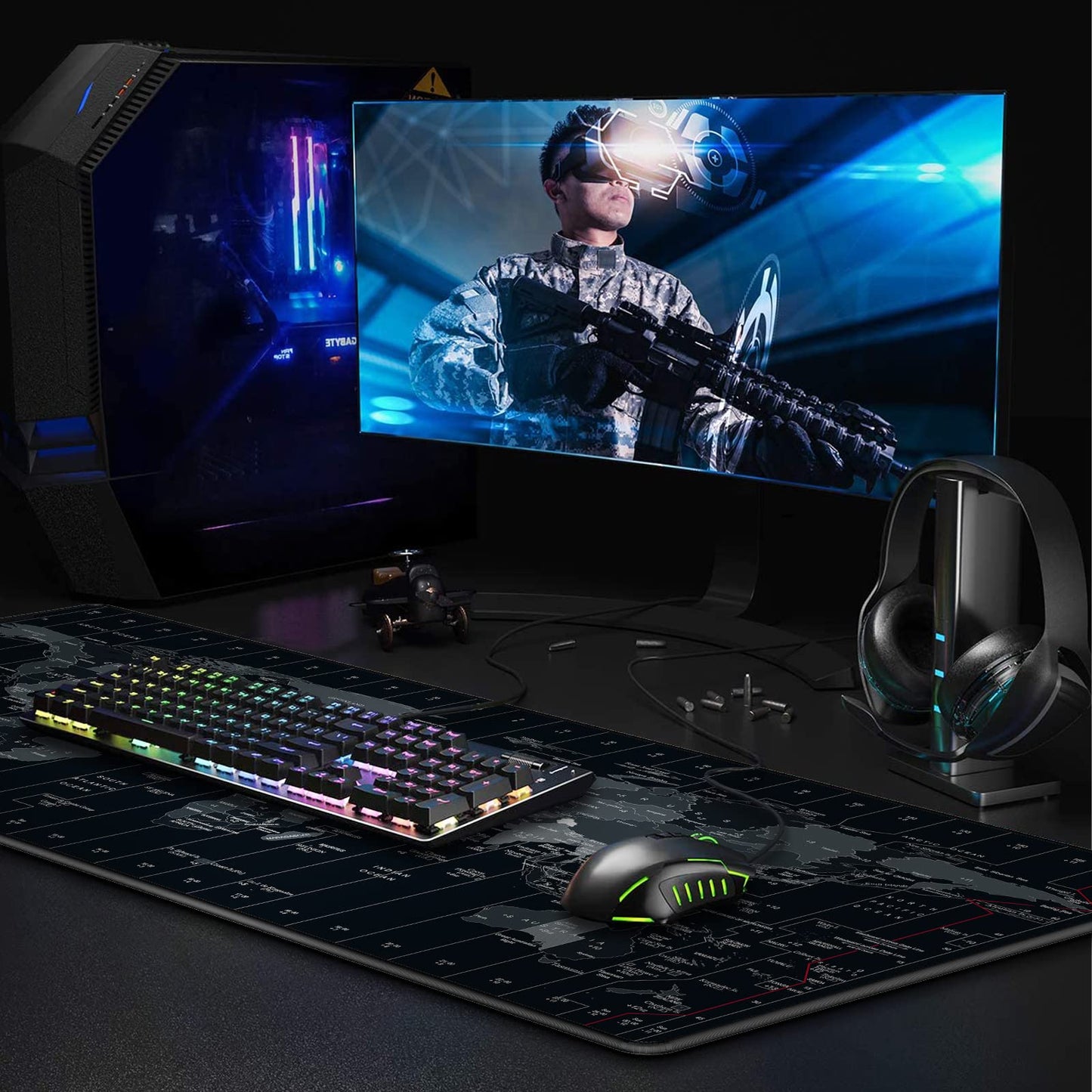 JIALONG Large Gaming Mouse Pad Extended Desk Mat XXL Mousepad with Non-Slip Keyboard Pad for Office Laptop, Computer and PC - 35.4 x 15.7 inches World Map