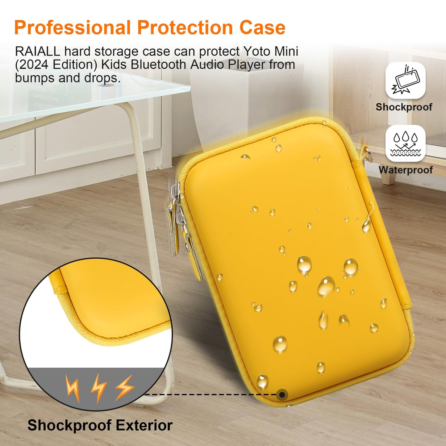 RAIALL Carrying Case for Yoto Mini (2024 Edition) Kids Bluetooth Audio Player, Yoto Mini Radio Player Hard Holder, Yoto Card Travel Case Bag fits Children’s Audiobook Cards and Cable, Yellow