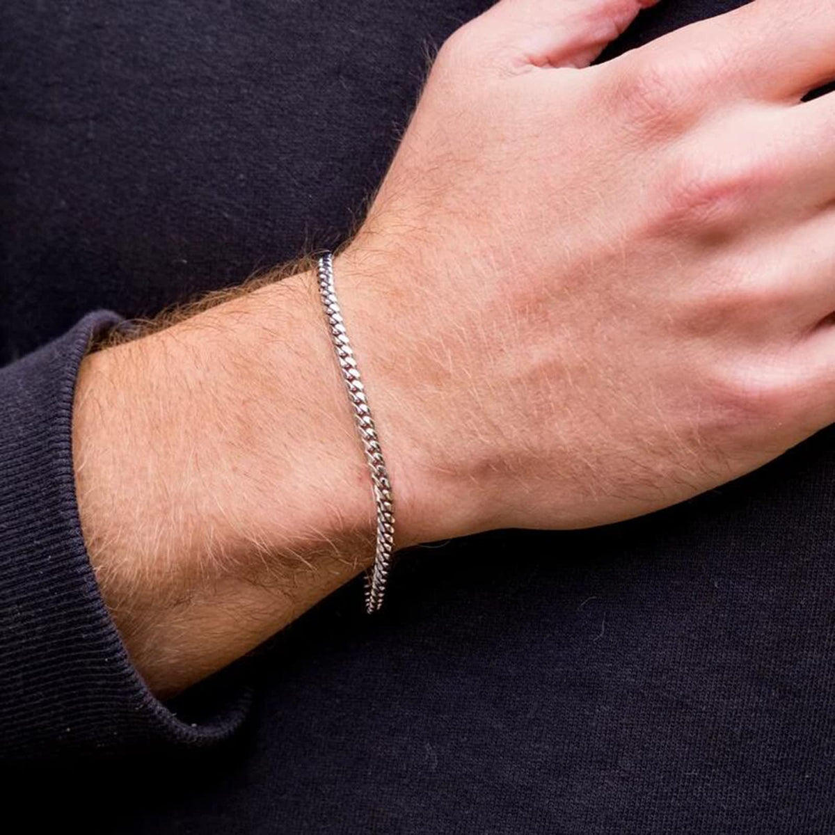 Men's Bracelet Stainless Steel Silver Men's Cuban Link Chain for Men Womens Bracelets Chain Hip Hop Rapper Jewelry 3.5mm Width 7.5 Inch
