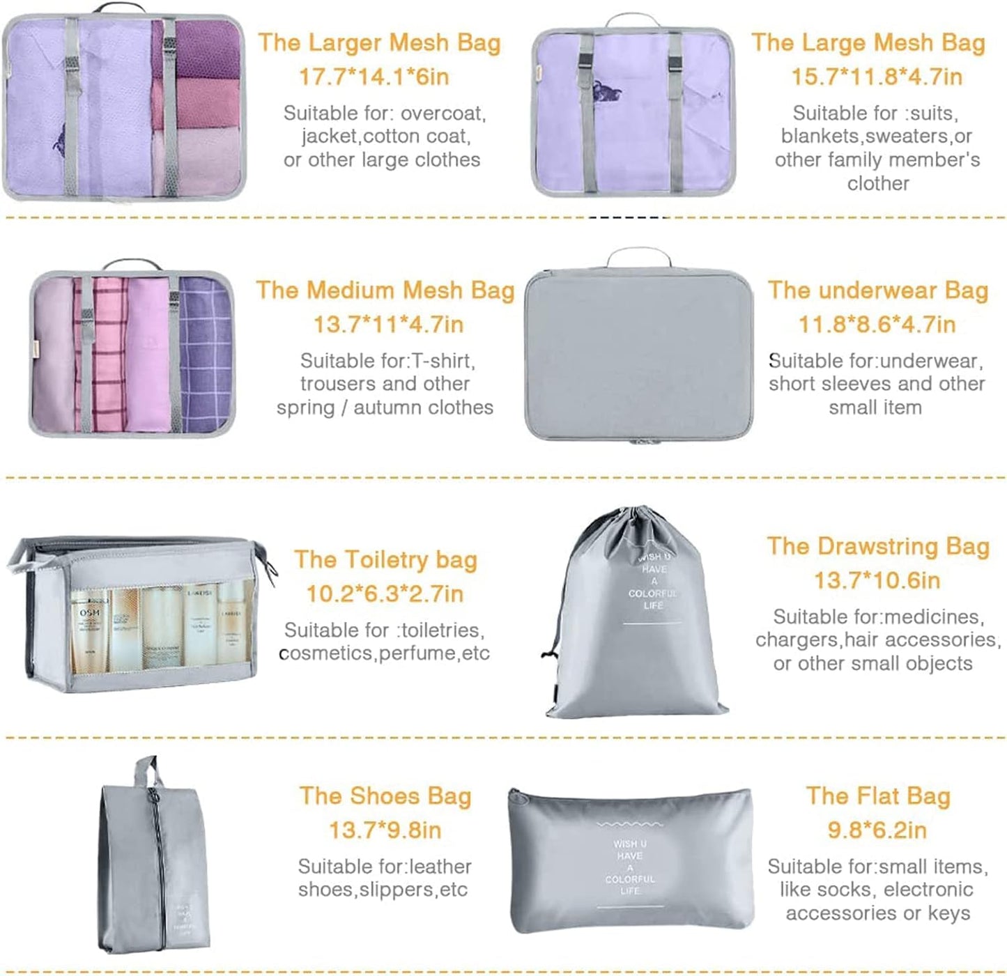 Packing Cubes for Suitcase - GEEDIAR 11 PCS Packing Cubes Travel Luggage Organizers Bag Waterproof Travel Essentials Bag Clothes Shoes Storage Bags(Grey)
