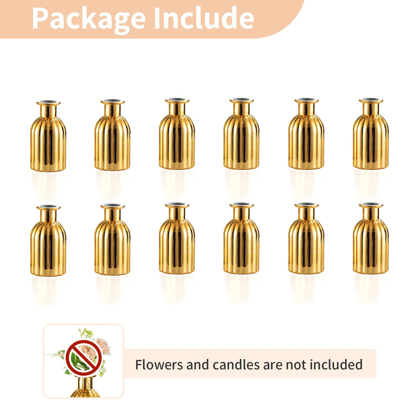 NUPTIO Bud Vases Small Gold: 12 Pcs Glass Vase Set in Bulk for Flowers - Mini Vintage Flower Bottle Single Vases for Wedding Table Centerpieces