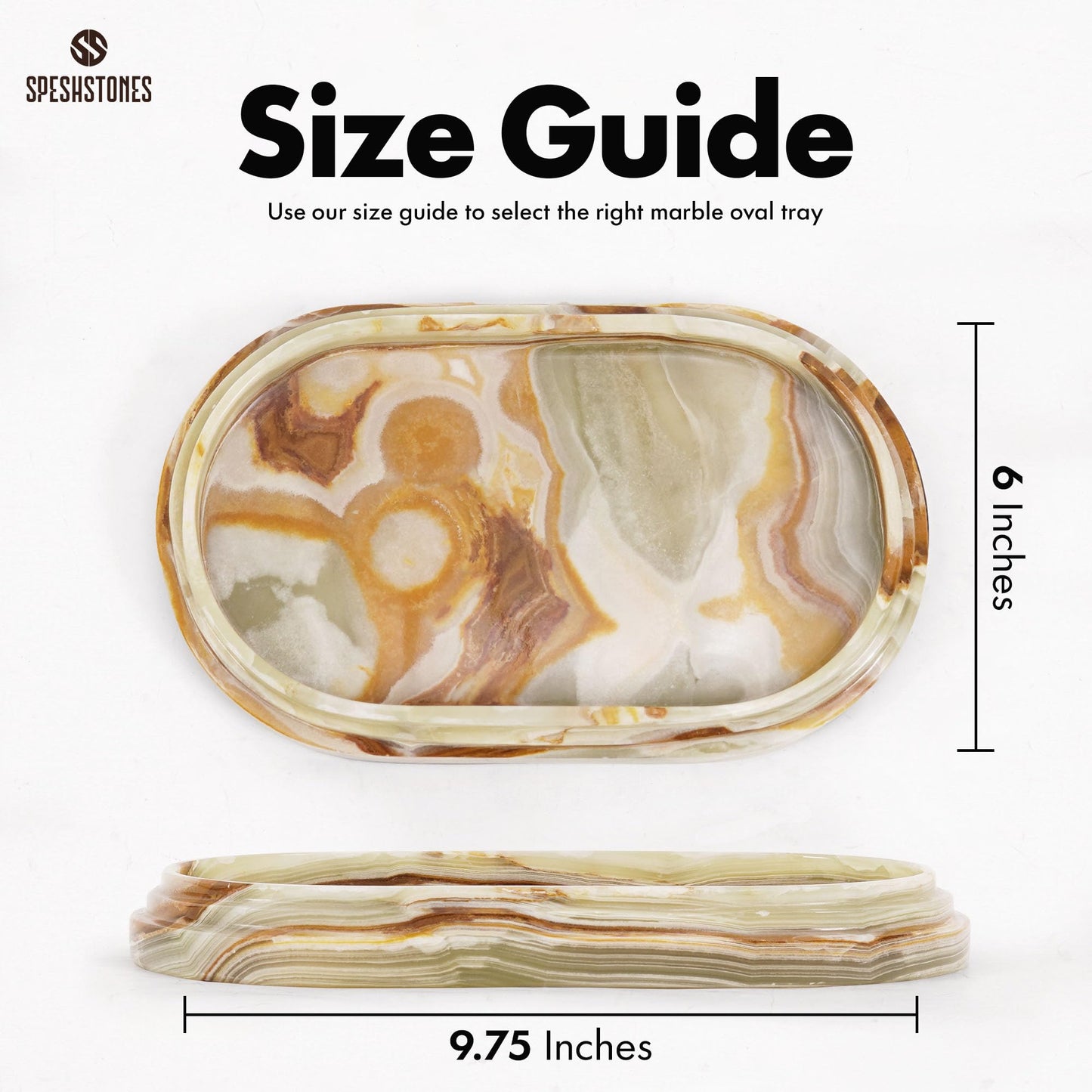 SPESHSTONES Marble Tray 9.75 Inch Handmade Green Onyx Bathroom Tray for Countertop Décor - Decorative Trays for Perfume, Candle, Jewelry & Vanity Accessories