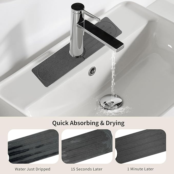 Stone Faucet Mat for Kitchen Sink, Diatomite Fast Drying Absorb Moisture Tray