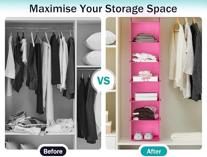 YOUDENOVA Hanging Closet Organizer, 6-Shelf Closet Hanging Shelves