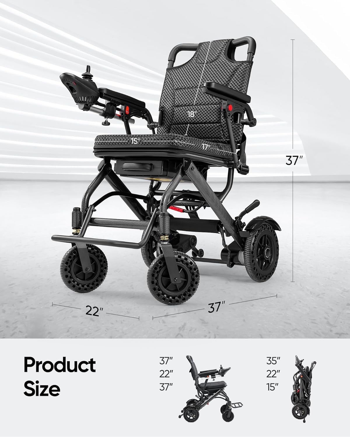 Upgrade VERPAL 36lbs Lightweight Electric Wheelchair for Adults, Foldable Electric Wheelchair for Travel, Air Transport, 360W Power Wheelchair for All Terrain, Motorized Mobility Scooters