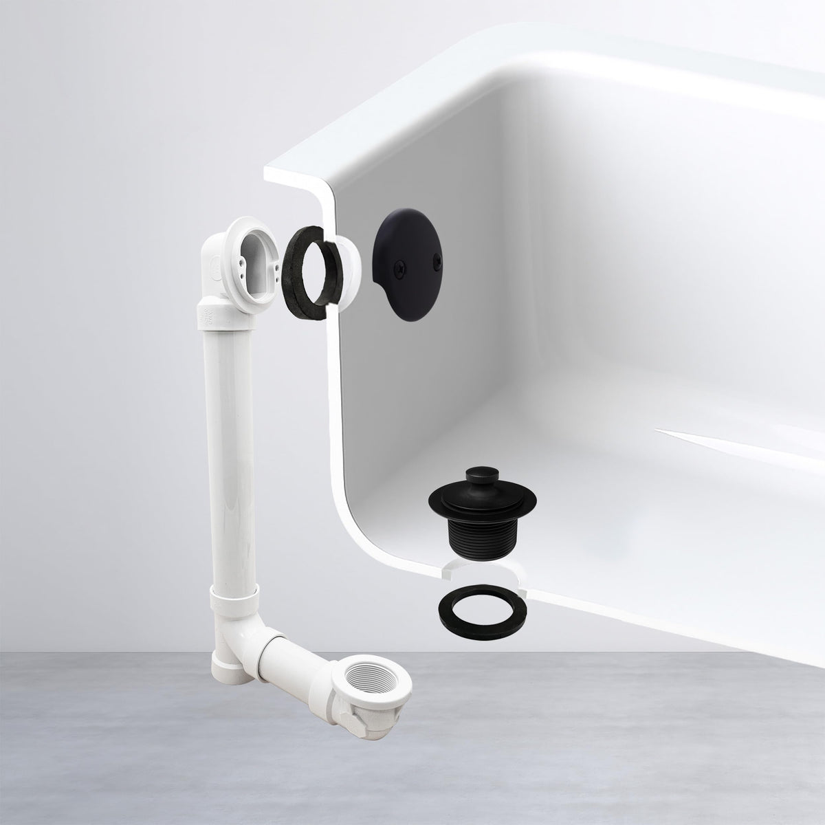 Westbrass D4972-4-62 1-1/2" Bath Waste & Overflow Assembly with Pull Drain Stopper and Two-Hole Faceplate Top Elbow - Sch. 40 PVC, Matte Black (4-Pack)