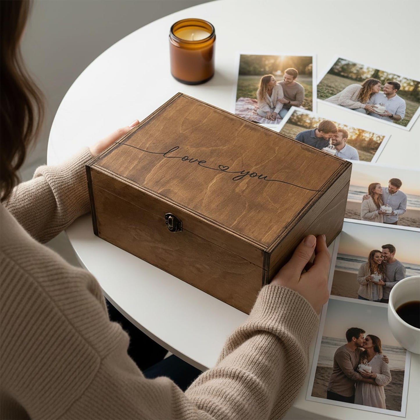 Mooniki Love You Memory Wooden Box, Large Wooden Keepsake Box 11.6" x 8.7" x 5", Wedding Gift For Couples, Engraved Memory Love Letter, Birthday Valentine Gift For Wife Girlfriend Husband Boyfriend