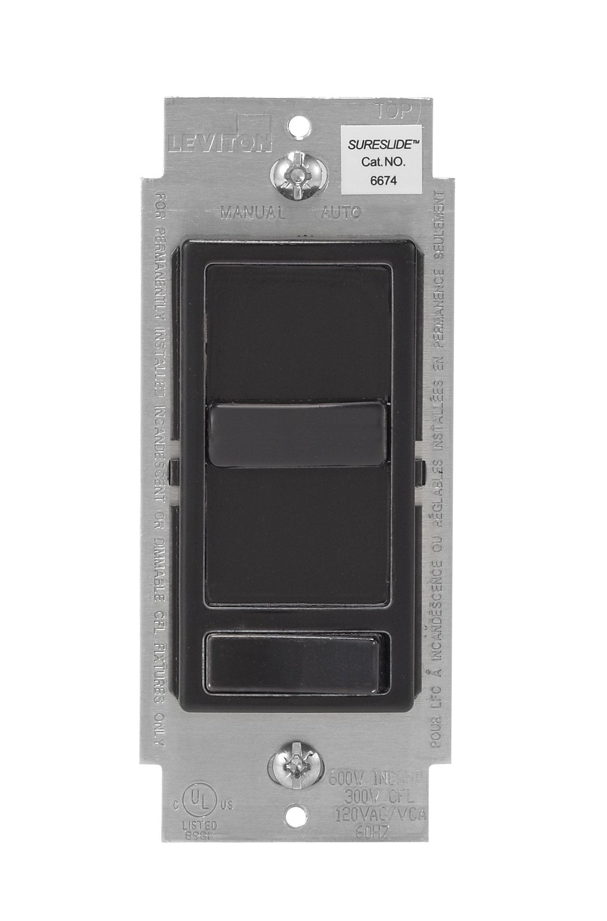 Leviton 6674-P0E SureSlide Universal 150W LED & CFL/600W Incandescent Dimmer, 6-Pack, Black