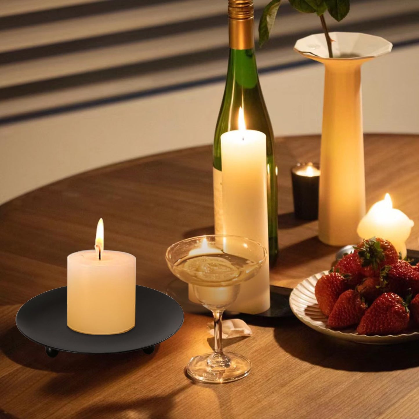 JEFHOMKIT Iron Plate Candle Holder Set of 8,Black Candle Stand Plate,4 Inch Candle Holders for LED & Wax Candles,Decorative Pillar Candle Plate for Valentines Weddings Party Decorations