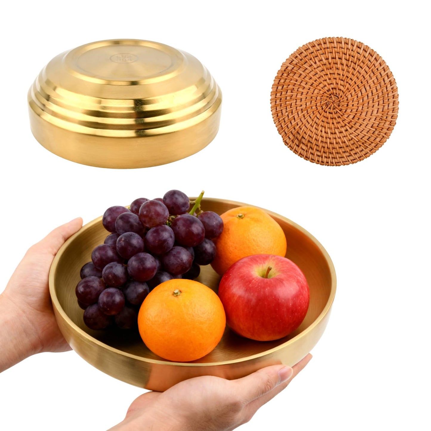 Qirvaten Gold Key Bowl, 7.4 Inches Decorative Bowls for Entryway Table with Coaster, Modern Key Holder Fruit Dish Catch All Bowl for Kitchen Counter Home Decor(Size: 7.4 Inches)