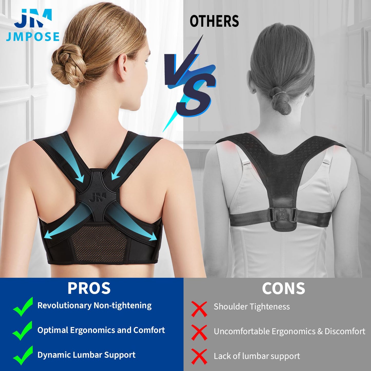 JMPOSE Posture Corrector for Back Support: Adjustable Shoulder Posture Brace for Men and Women (Small/Medium)