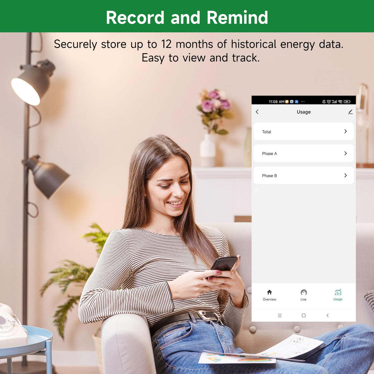 WiFi Energy Monitor with 2 * 200A Clamps, Real-Time Electricity Tracking, Smart Home Power Management, WiFi Meter Solar/Net Metering, Home Energy Automation and Control