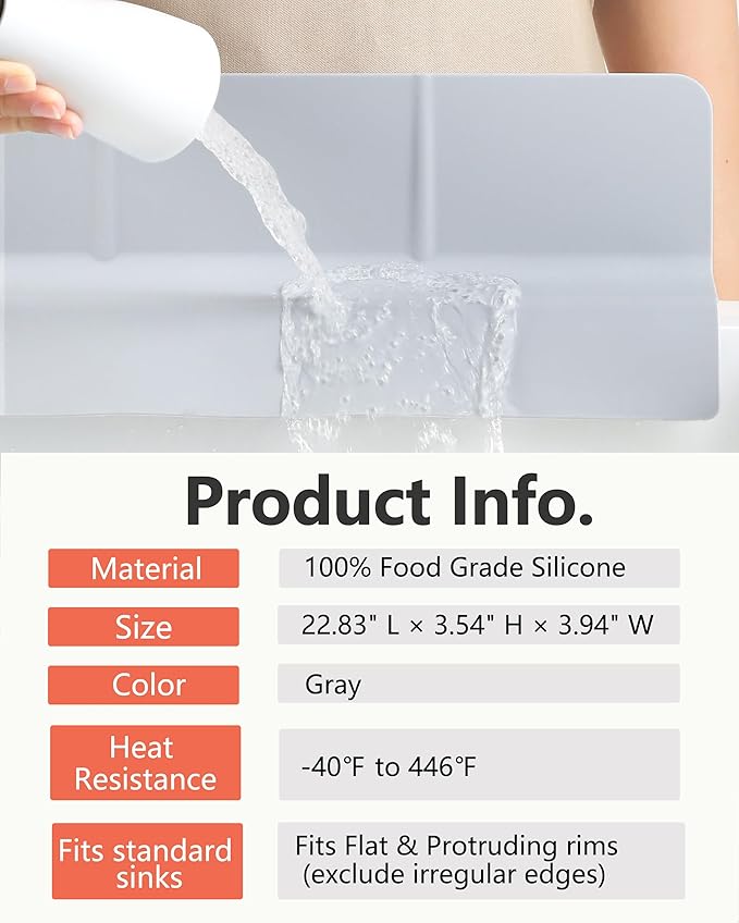Kitchen Sink Splash Guard 23" Self-Draining Silicone Water Guard