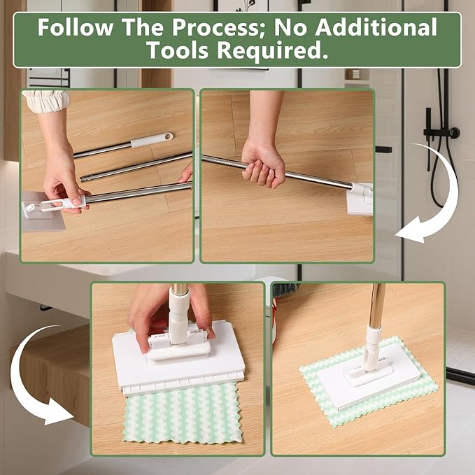 Disposable Dust Mop with 10 Reusable Cloths, Mini Foldable Mop, No-Touch Attach