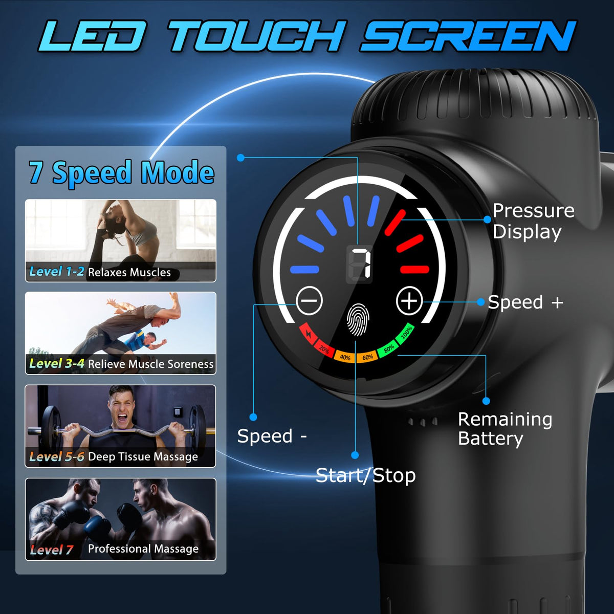 TOLOCO Massage Gun Deep Tissue, Percussion Massage Gun with 10 Replacement Heads, Super Quiet Portable Electric Massager for Athletes, Relax, Black