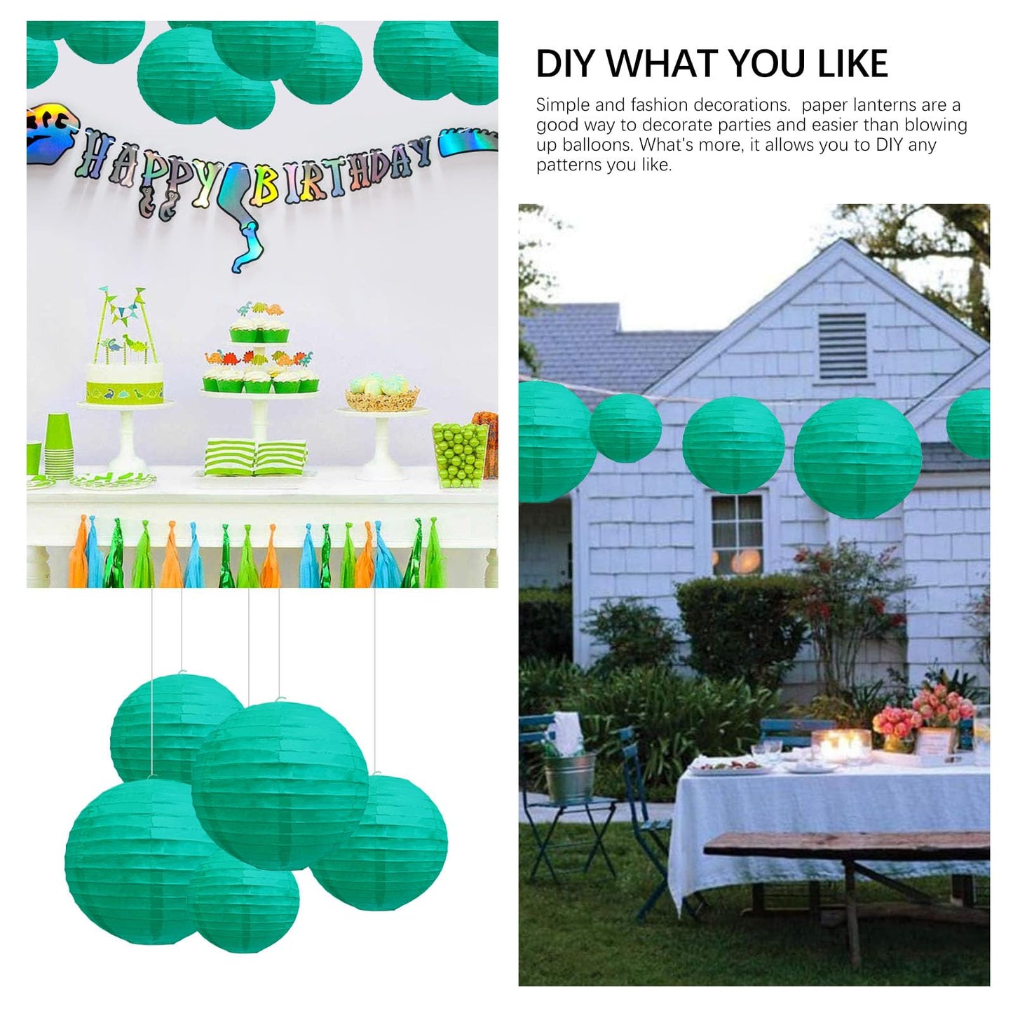 20Pcs Blue Green Paper Lanterns for Parties, 6” 8” 10” 12” Chinese Asian Hanging Round Paper Lanterns for Birthday Wedding Halloween Christmas Home Decor Party Decor