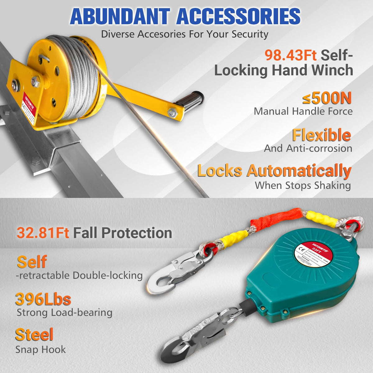 Confined Space Tripod Kit, 1800 lbs Winch with 98' Cable, Confined Space Rescue Tripod with 4.4' to 7' Adjustable Legs, Portable Tripod Kit with 32.8' Protection, Rescue Tripod Lifting Hoist