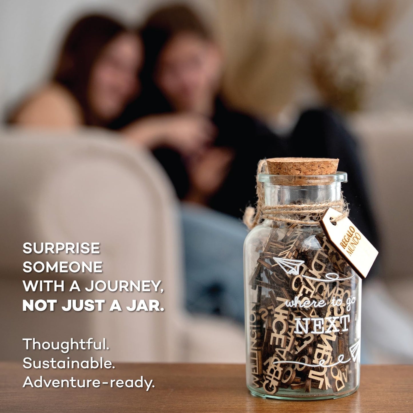 Where to Go Next – Travel Destination Jar | Eco-Friendly Travel Gift for Travelers, Couples & Adventurers | 100 Wooden Carved Places to Visit