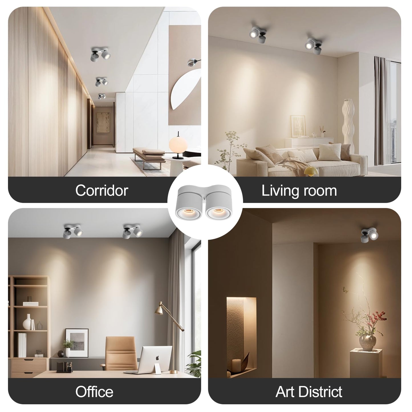 HITOO Ceiling Spot Lights Indoor, Ceiling Accent Lights 3000-6000K Selectable, 20W Dual Head LED Spot Lights, CRI 98, 220° Directional, White Ceiling Spotlight for Kitchen, Plant, Living Room