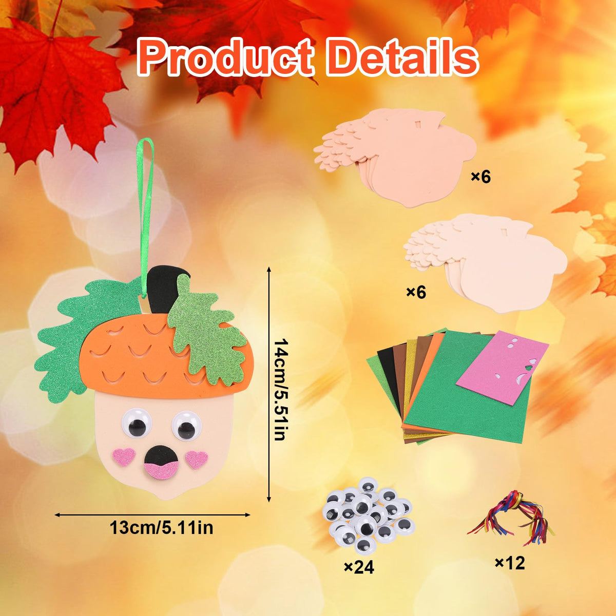 Fennoral 12 Pack Fall Crafts for Kids Make You Hazelnut Foam Stickers DIY Autumn Art and Craft for Boys Girls Party Supply Art Activities Birthday Gifts Fall Thanksgiving Decoration