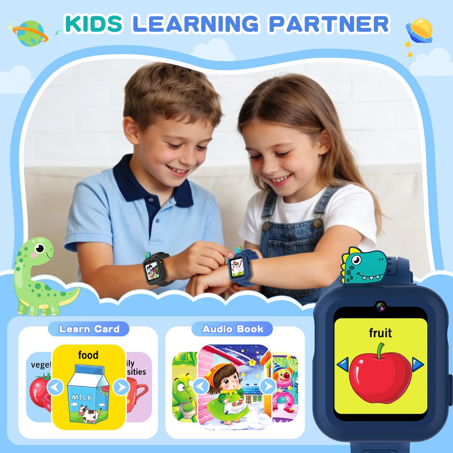 MOFGDNI Smart Watch for Kids with 39 Puzzle Games - HD Touch Screen Kids Watch, Camera, Music Player, Alarm Clock, Calculator, Pedometer, Flashlight, Puzzle Game for 3-12 Year Old Gifts for Boys