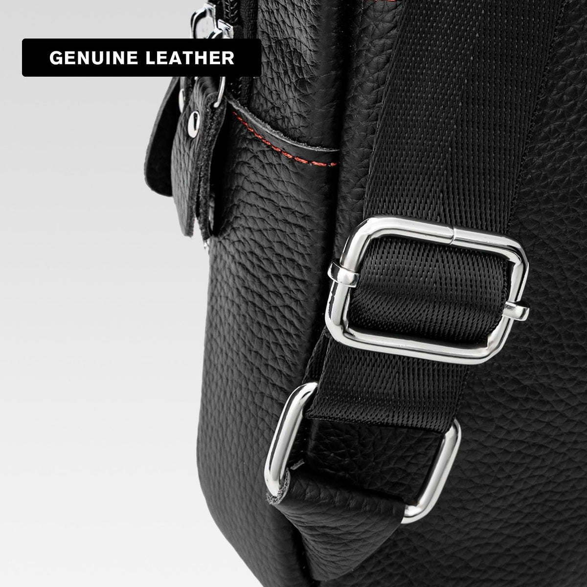 molshine Genuine Leather Sling Crossbody Bag,Fashion Chest,Casual Shoulder Bag for Men Women Work Travel Cycling HB024 (Black)