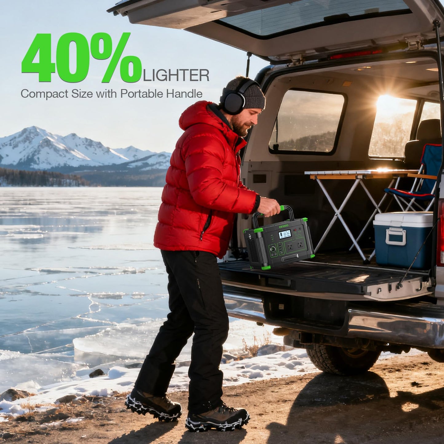 Portable Power Station 1000W, 999Wh Solar Generator, 110V Pure Sine Wave AC Outlets, 60W USB-C PD Fast Charging, 10 Ports for Outdoor Camping RV Van Home Backup Emergency Off-Grid Living(2000W Peak)
