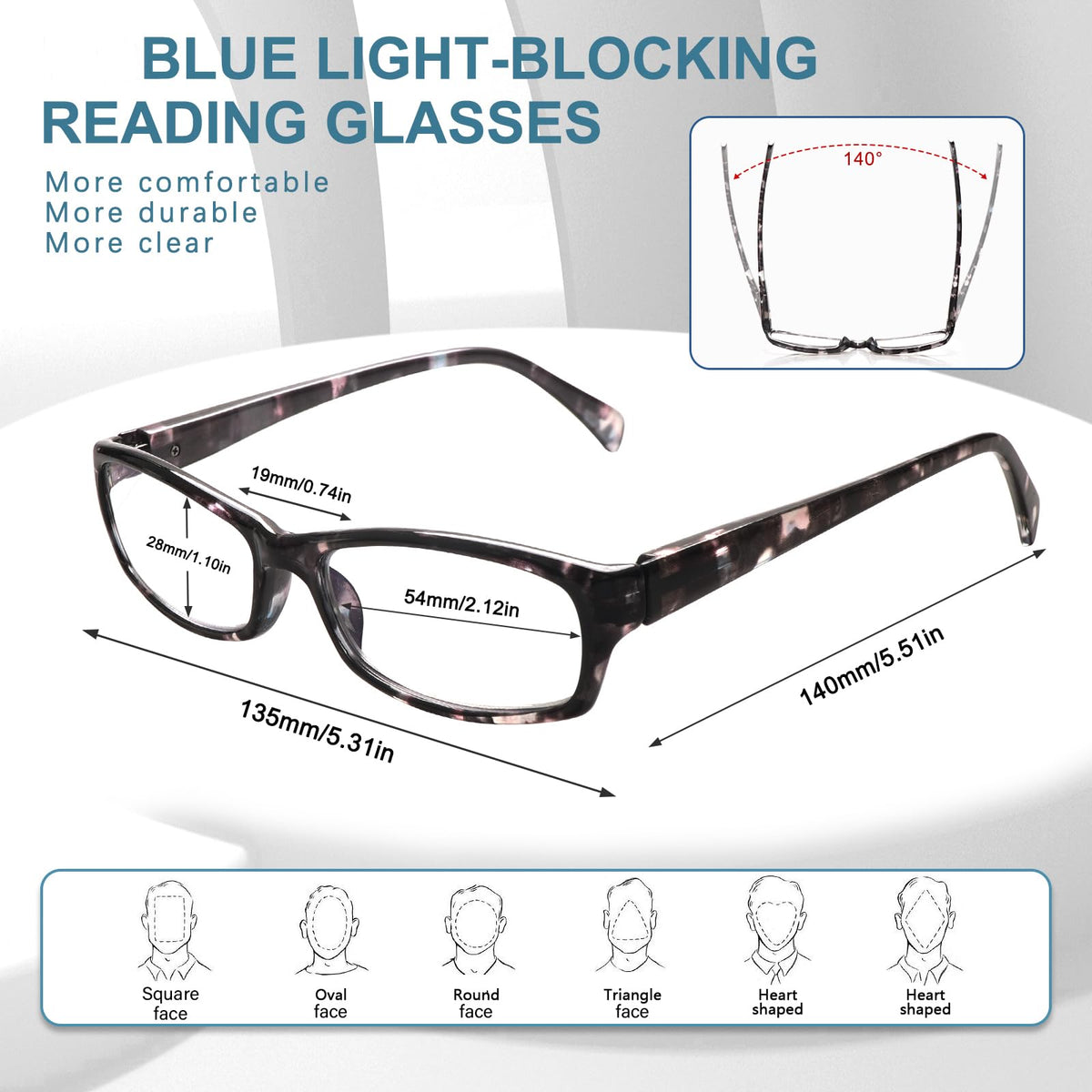 VIDEBLA 5 Pack Computer Reading Glasses Men and Women Anti Eyestrain Blue Light Blocking Glasses for Reading (5 Mix-2, 2.50)