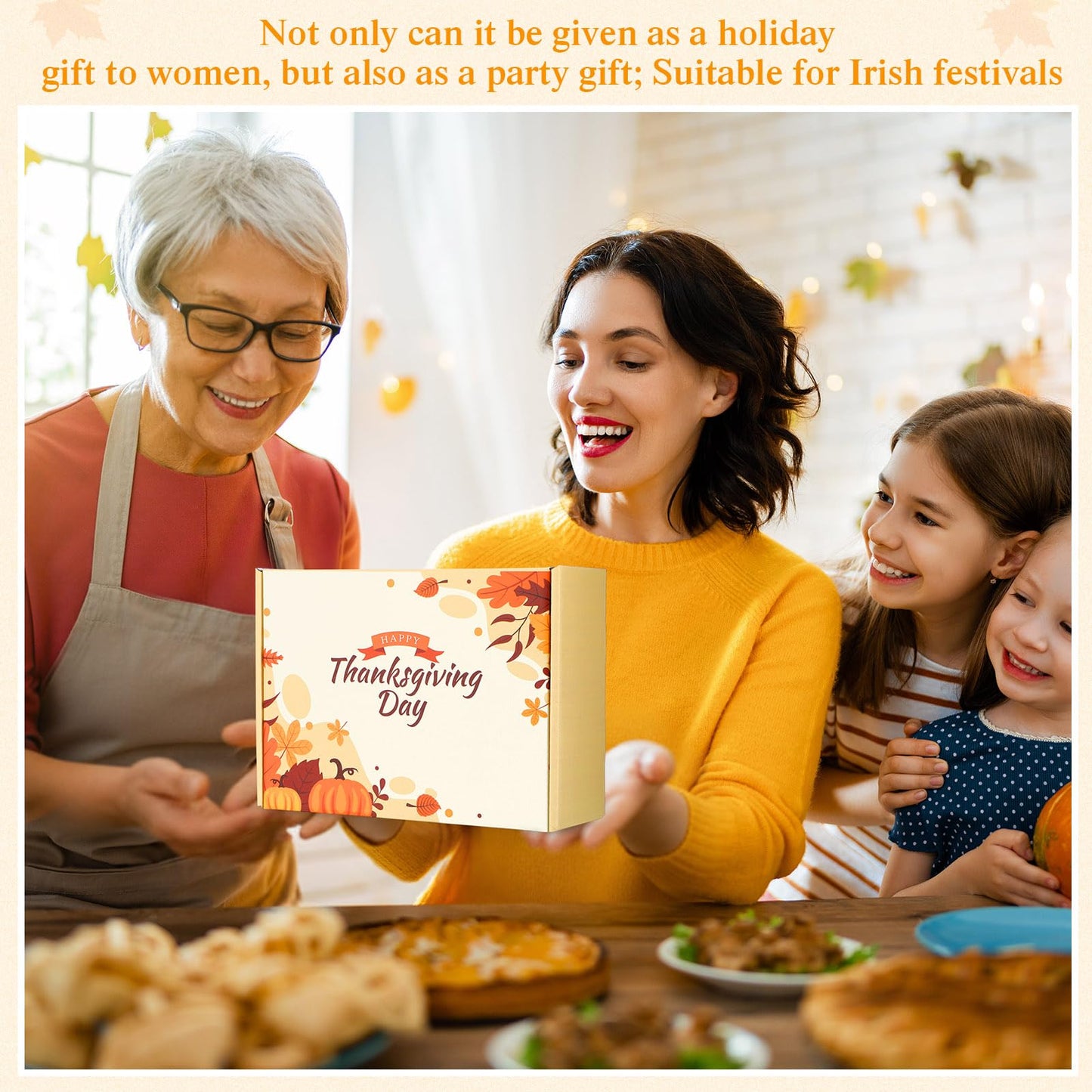 Daifunli 8 Pcs Thanksgiving Day Gifts Set for Women Happy Maple Leaf Gift Basket Includes 17oz Coffee Glass with Lid Straw Scented Candle Bracelet Hairband Socks Earrings Card Box
