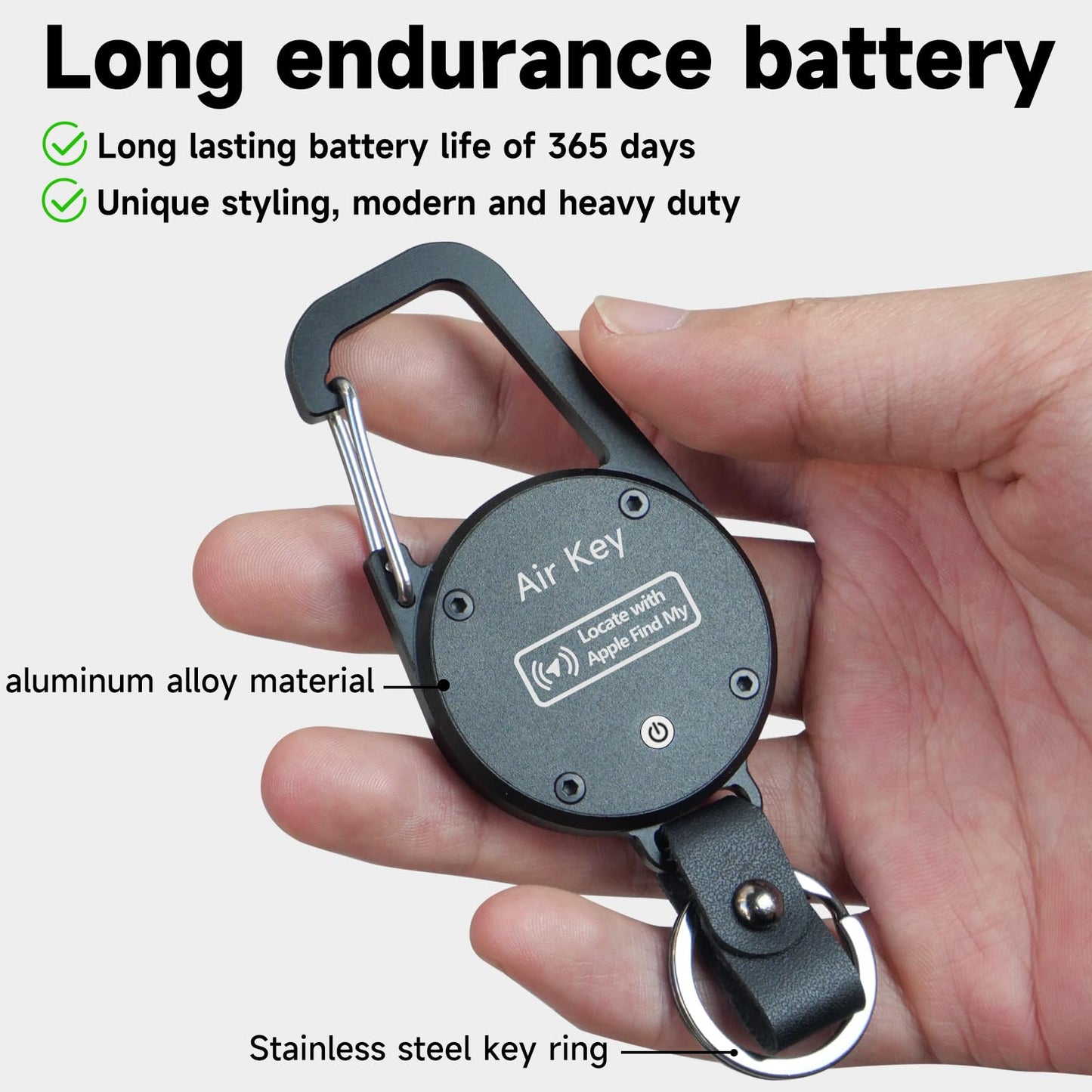 QEG Keychain, Key Finder Works with Apple Find My, llaveros para Hombres,Carabiner Car Key Chains with GPS Tracker, Anti-Lost Keyring Finder Locator, Minimalist Key Holder for Men (iOS Only),Black