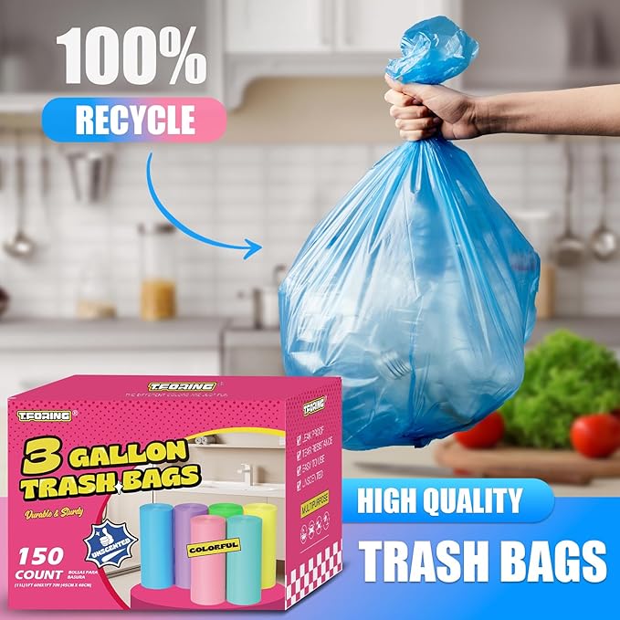 Small Trash Bags 3 Gallon -150 Count Mini Garbage Bags Unscented, 12 Liter