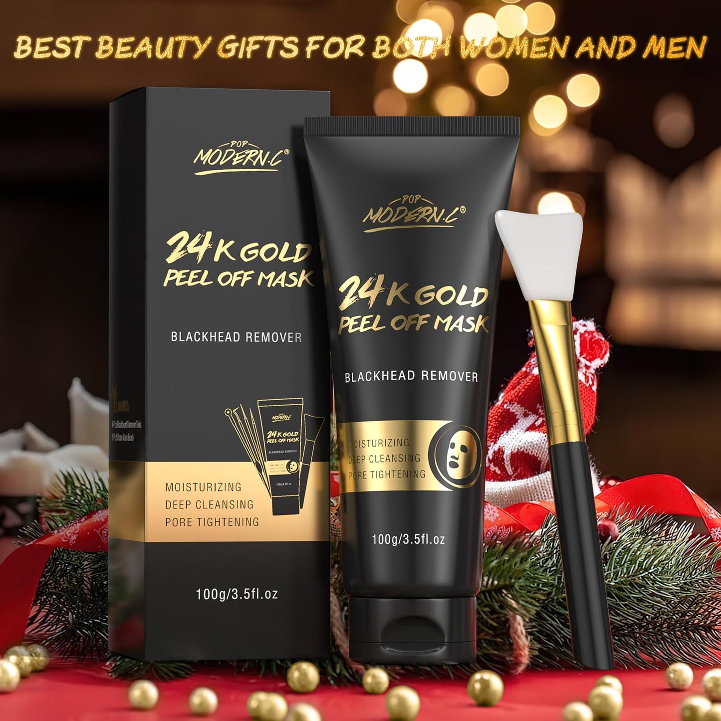 Blackhead Remover Mask, 24K Gold Peel Off Mask, Gold Facial Mask Anti-Aging, Deep Cleansing, Reduces Fine Lines& Wrinkles Great for All Skin, With Blackhead Remover Extractor Tools Kit & Mask Brush