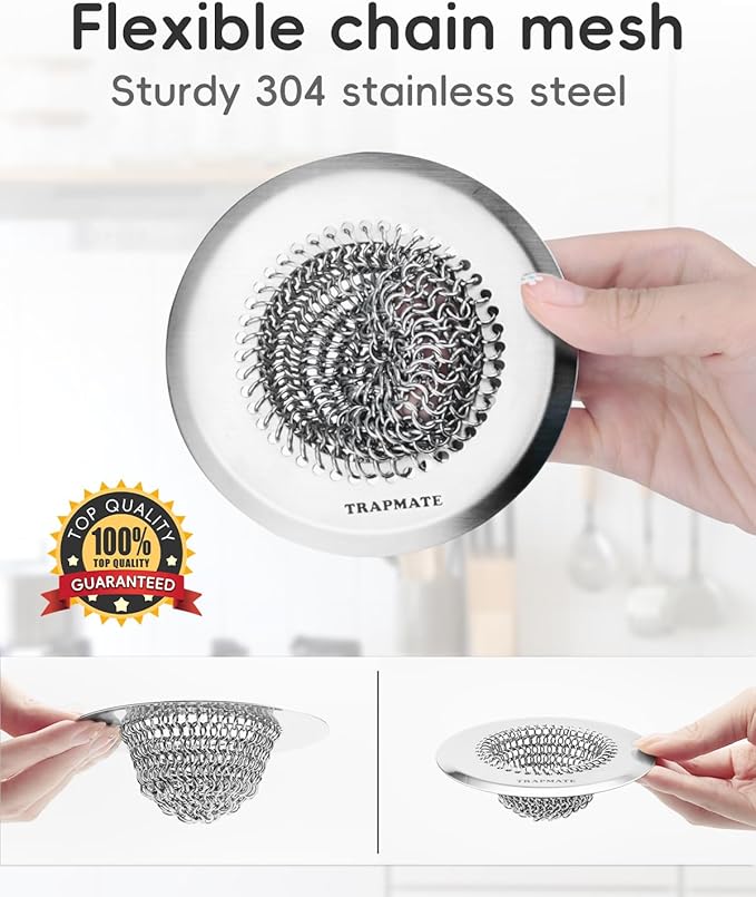 TRAPMATE 2 Pcs Kitchen Sink Drain Strainer, Stainless Steel Sink Strainer Basket