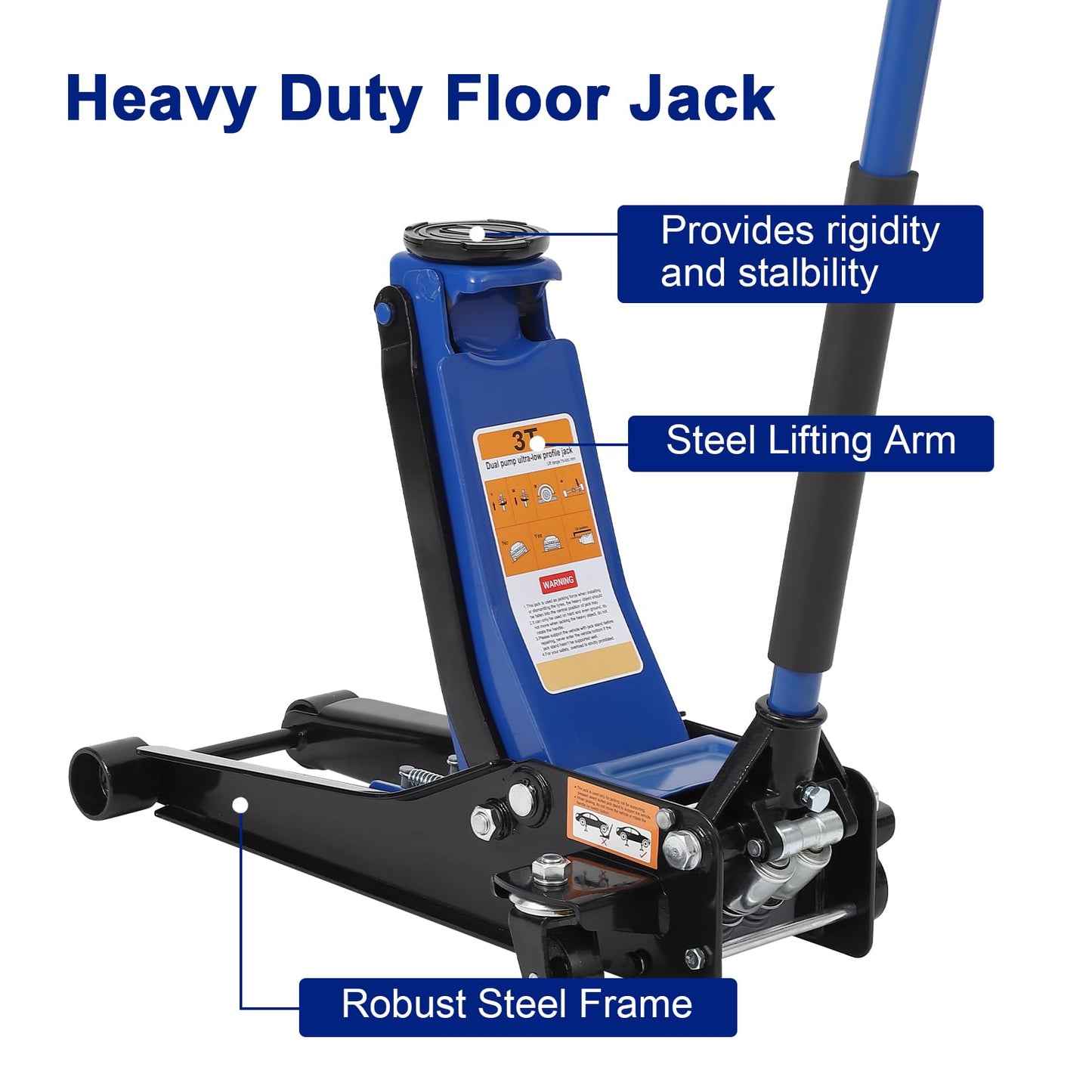 3 Ton Low Profile Hydraulic Jack for Car, 3"-19.5" Lift Range Floor Jack, Heavy Duty 6000 LBS Capacity with Safety Lock & Dual Pump for Car, SUV & Truck Maintenance