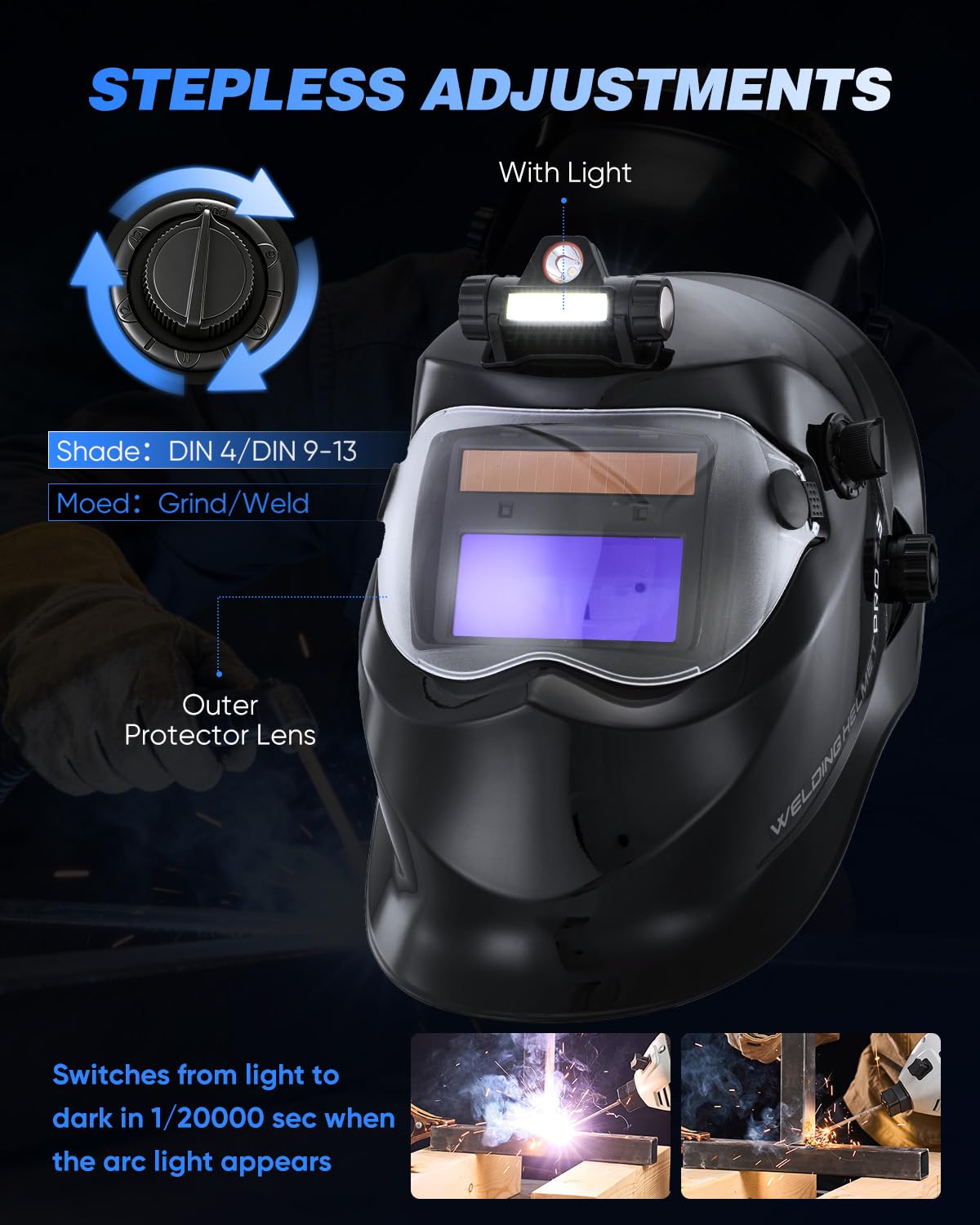 Saker Portable Welding Machine-Saker E6013 Welding Rod 3/32'' 5LB-Saker Auto Darkening Welding Helmet with LED Light