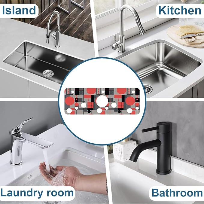 Abstract Geometric Sink Faucet Absorbing Mat Vintage Tile Super Absorbent Fast