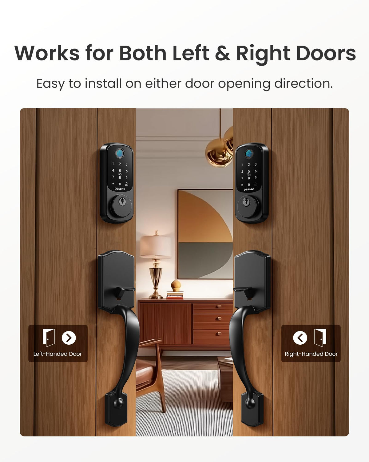 DESLOC B200 Keyless Entry Door Lock with Handle Set, Smart Locks for Front Door, Deadbolt Smart Lock, Front Door Locks Set, Electronic keypad Deadbolt with Handle, 12 Months Battery, IP54