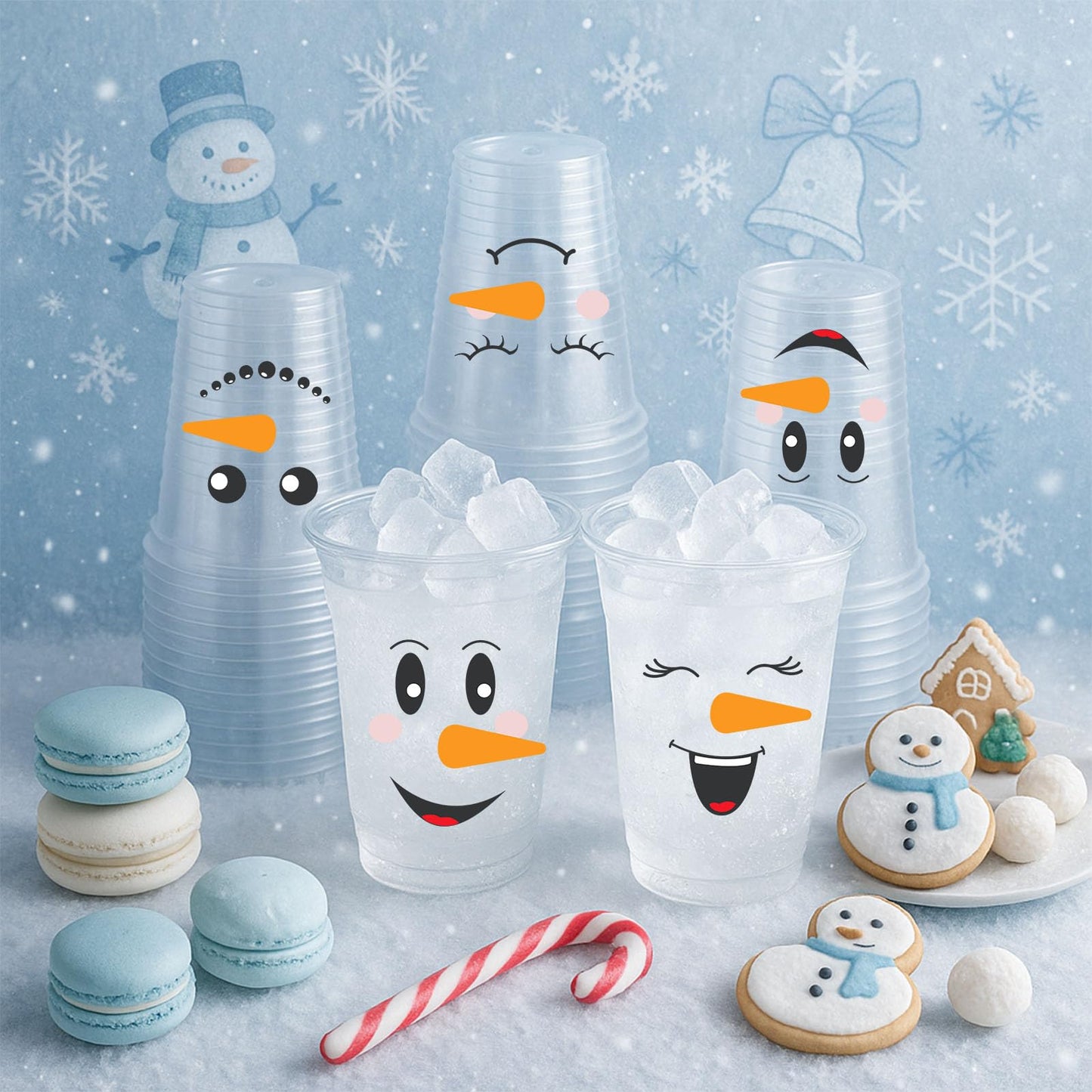 ABURRORI 50 Pcs 12OZ Snowman Plastic cups, Winter Merry Christmas Decorations Snowman Printed Plastic Cups Juice Soda Beverage Party Favors For Xmas Holiday Themed Decorations Supplies