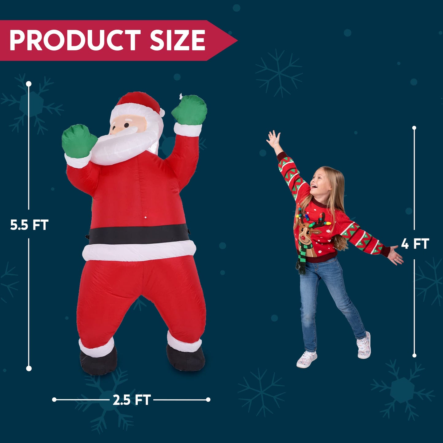 Joiedomi 5.5 FT Tall Christmas Inflatables Outdoor Decorations Hanging Santa with Gift Bag, Christmas Blow Up Climbing Santa Yard Decoration with Build-in LED for Xmas Party, Garden, Lawn Decor