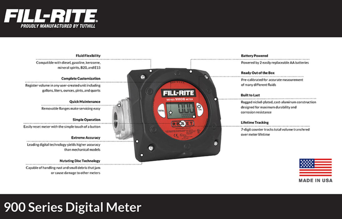 Fill-Rite 900CDP1.5 1-1/2" 6-40 GPM(23-151 LPM) Digital Nutating Disc Fuel Transfer Meter with Pulse Output