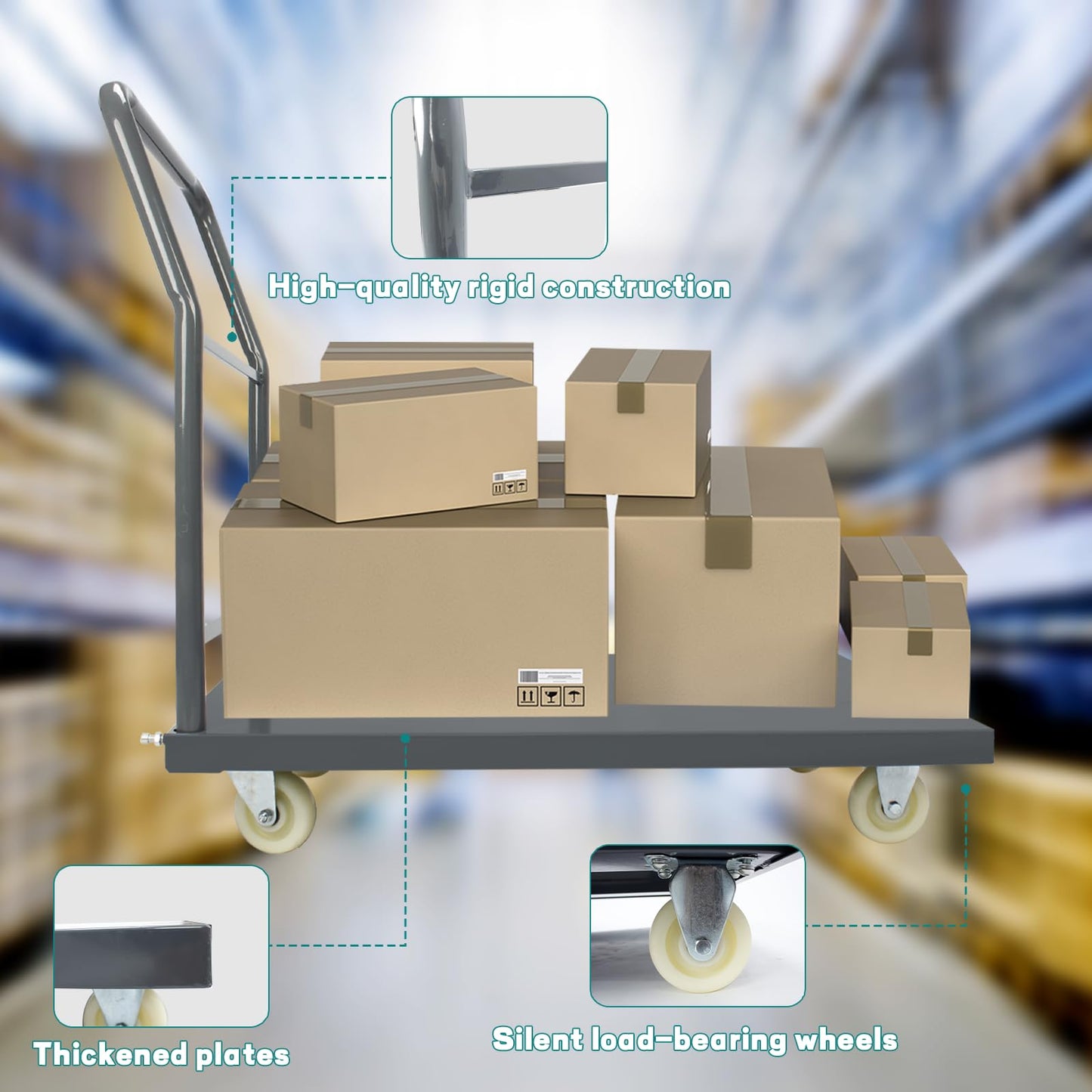 Heavy Duty Platform Truck Moving Flatbed Cart, 2000 LBS Dolly Cart Flatform with Wheels and Handle, 24"" x36 Push Dolly, Steel Flatbed Cart for Luggage Moving, Shopping (24"" x36)