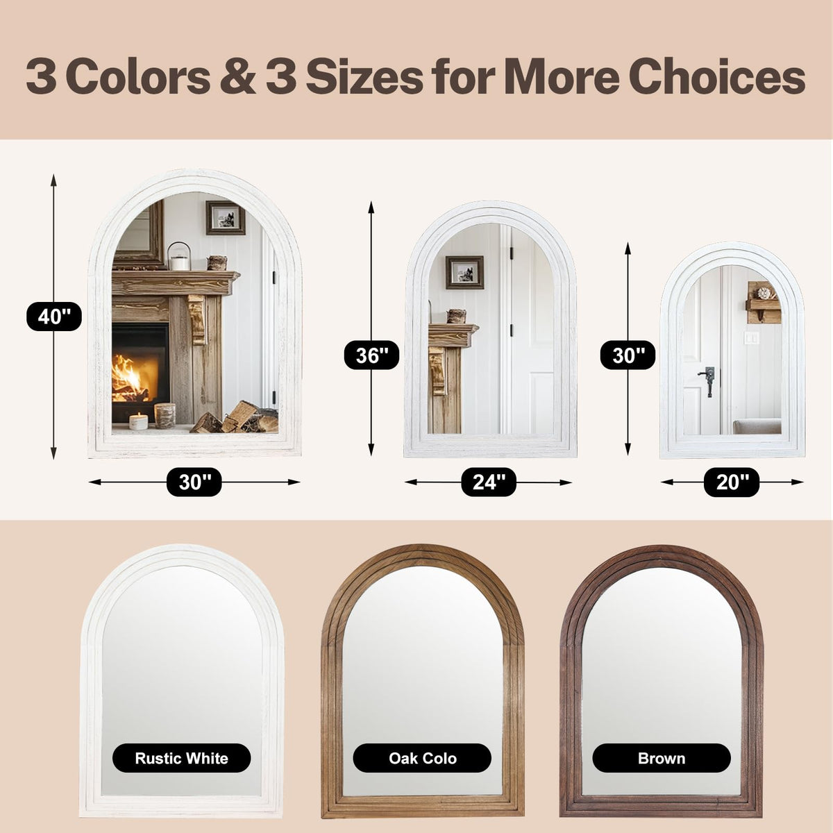 LXWZHK 40"x30" Arched Wooden Frame Wall Mirror, Rustic Vanity Wall Mirror for Bathroom, Bedroom, Rustic White
