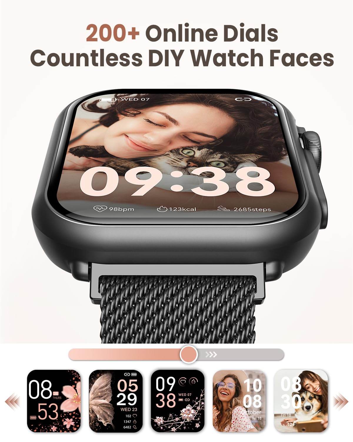 Smart Watches for Women Men, 1.83" HD Smart Watch for Android iPhone with Calls/Messages/Notifications, Sleep/Heart Rate/SpO2/Blood Pressure Monitor, 110+ Sports Modes Fitness Watch, 1000mAh Battery
