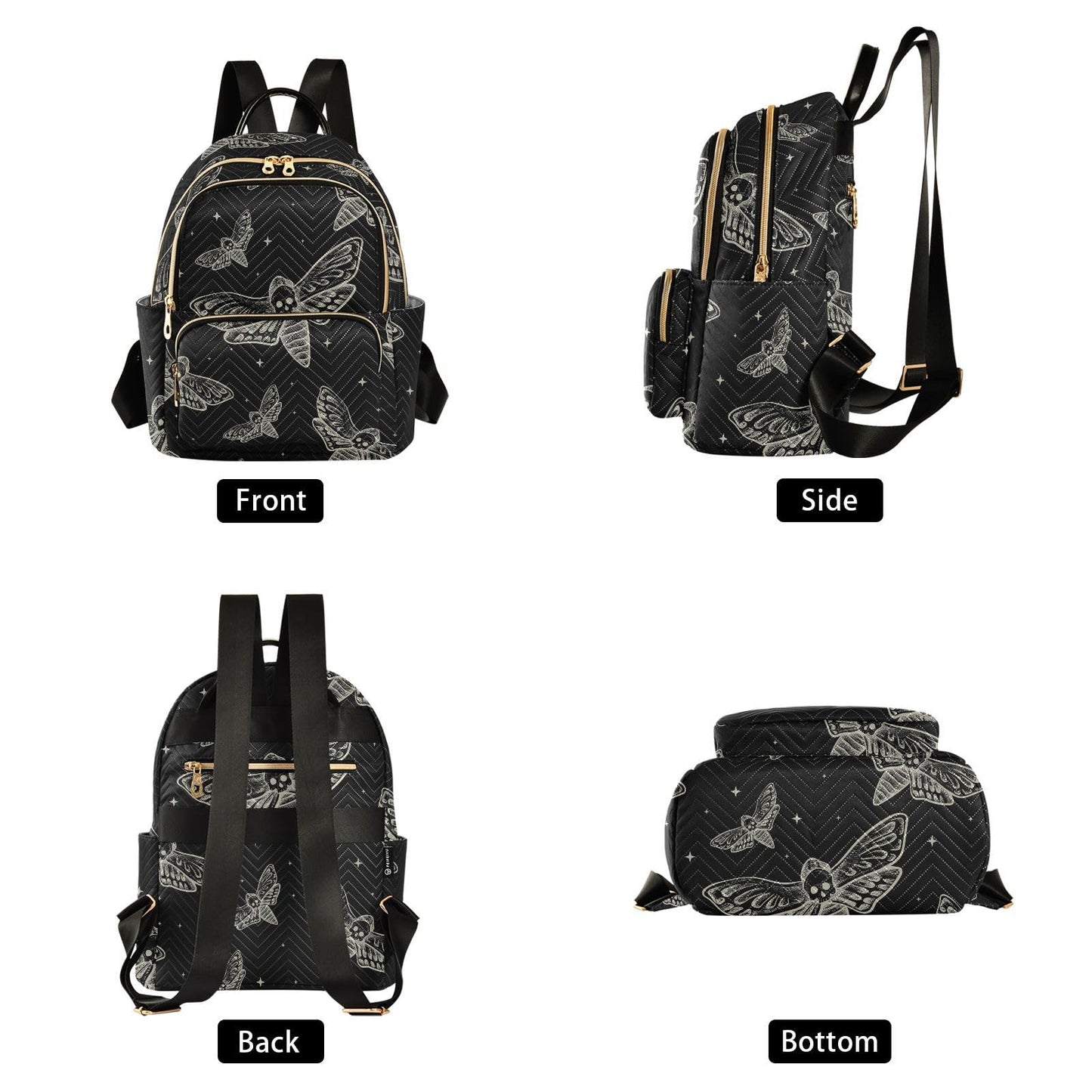 Sletend Mini Backpack Gothic Skull Butterfly Moth Fashion Backpack Purse for Women,Handbag Shoulder Bag Casual Daypack, Ladies Gift for College Work (S)