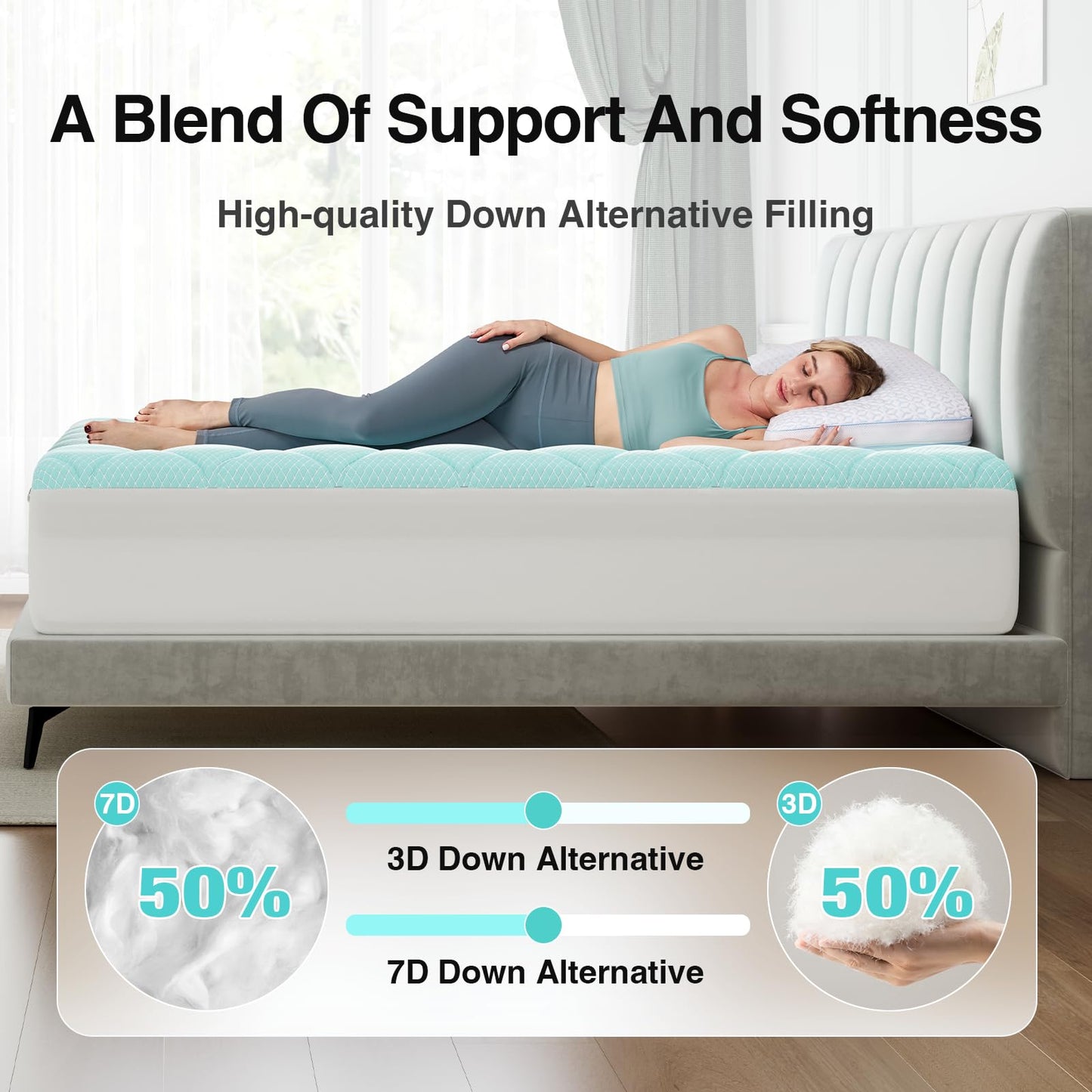 Novilla Cooling Mattress Topper King Size,Mattress Pad with Deep Pocket for 8-21" Mattress,Soft Mattress Cover for Back Pain Relief,3D+7D Down Alternative Bed Topper for Hot Sleepers