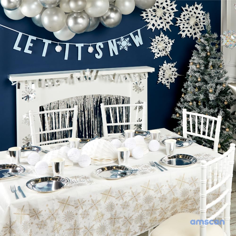 Metallic Silver Foil Snowflake Swirl Hanging Decorations - 24", 12 Pieces - Perfect Hanging Cutouts for Christmas Holiday Cheer