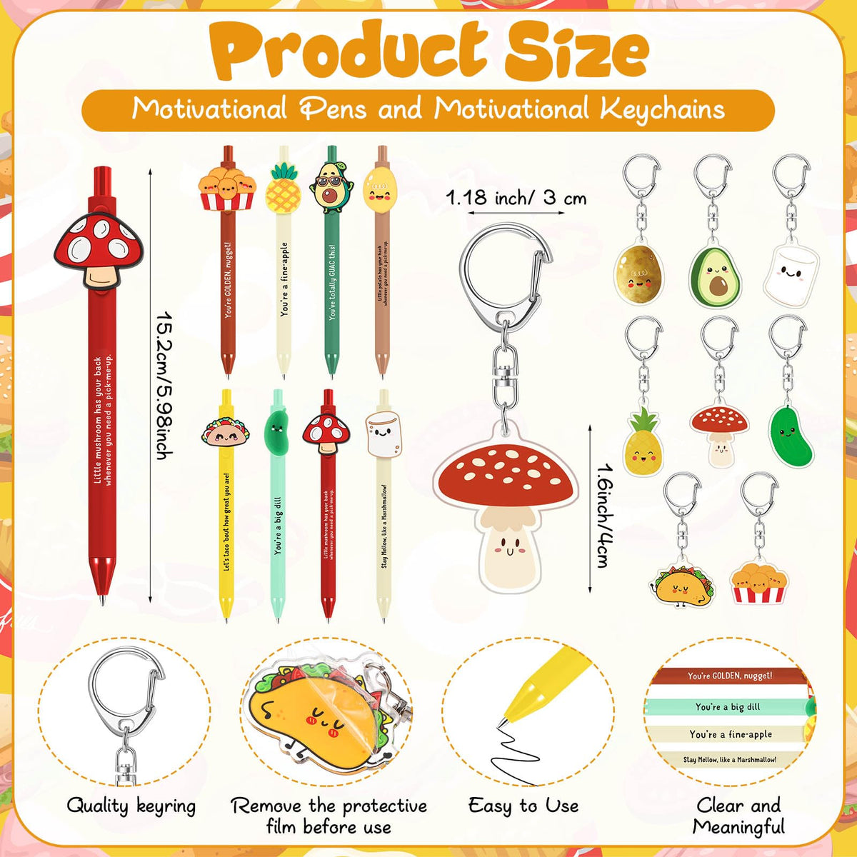 Landical 16 Sets Employee Appreciation Gifts Bulk, Positive Pen Inspirational Keychain with Motivational Card, Thank You Gift for Office Class Favor Coworker Team Teacher (Smart Snack)